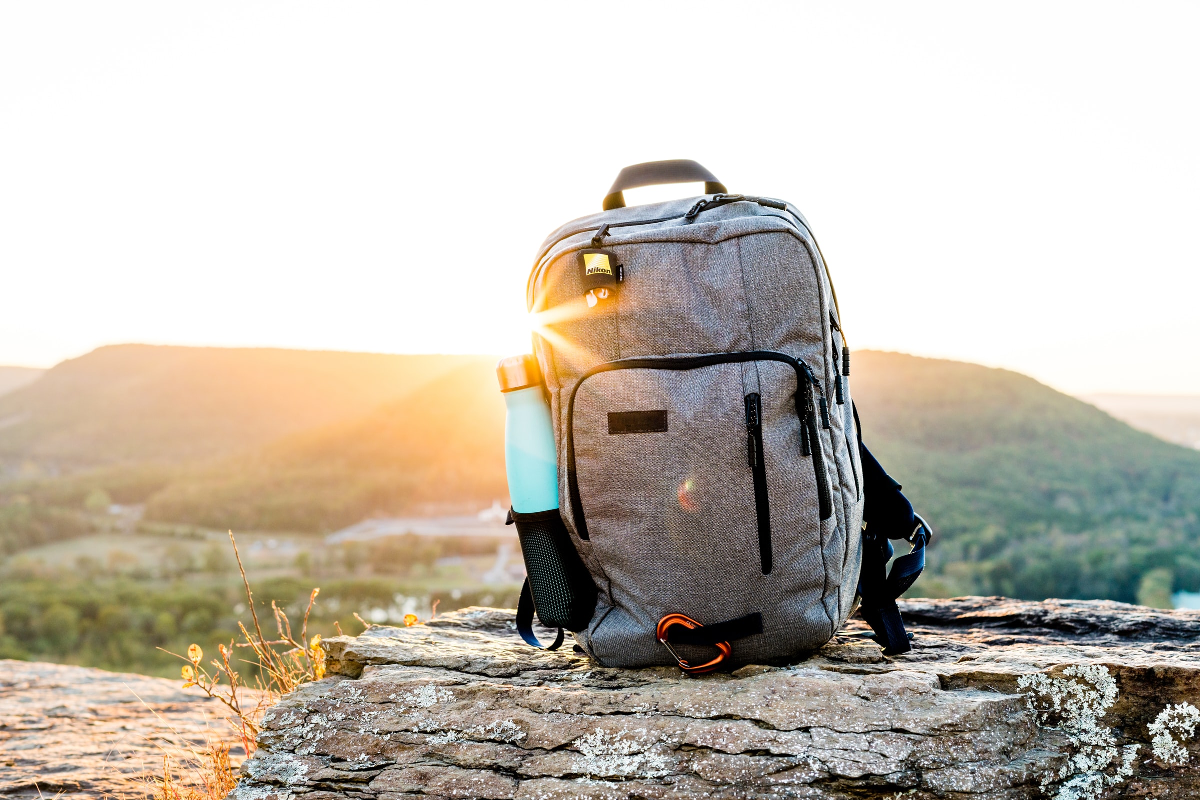 “a backpack positioned outdoors”